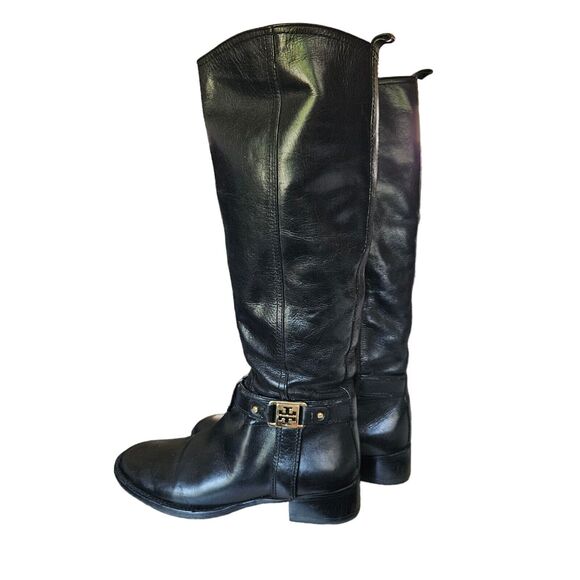 Tory Burch Shoes - Tory Burch Tall Black Boots Alessandra Women's Size 6.5 Riding Boots Gold Logo